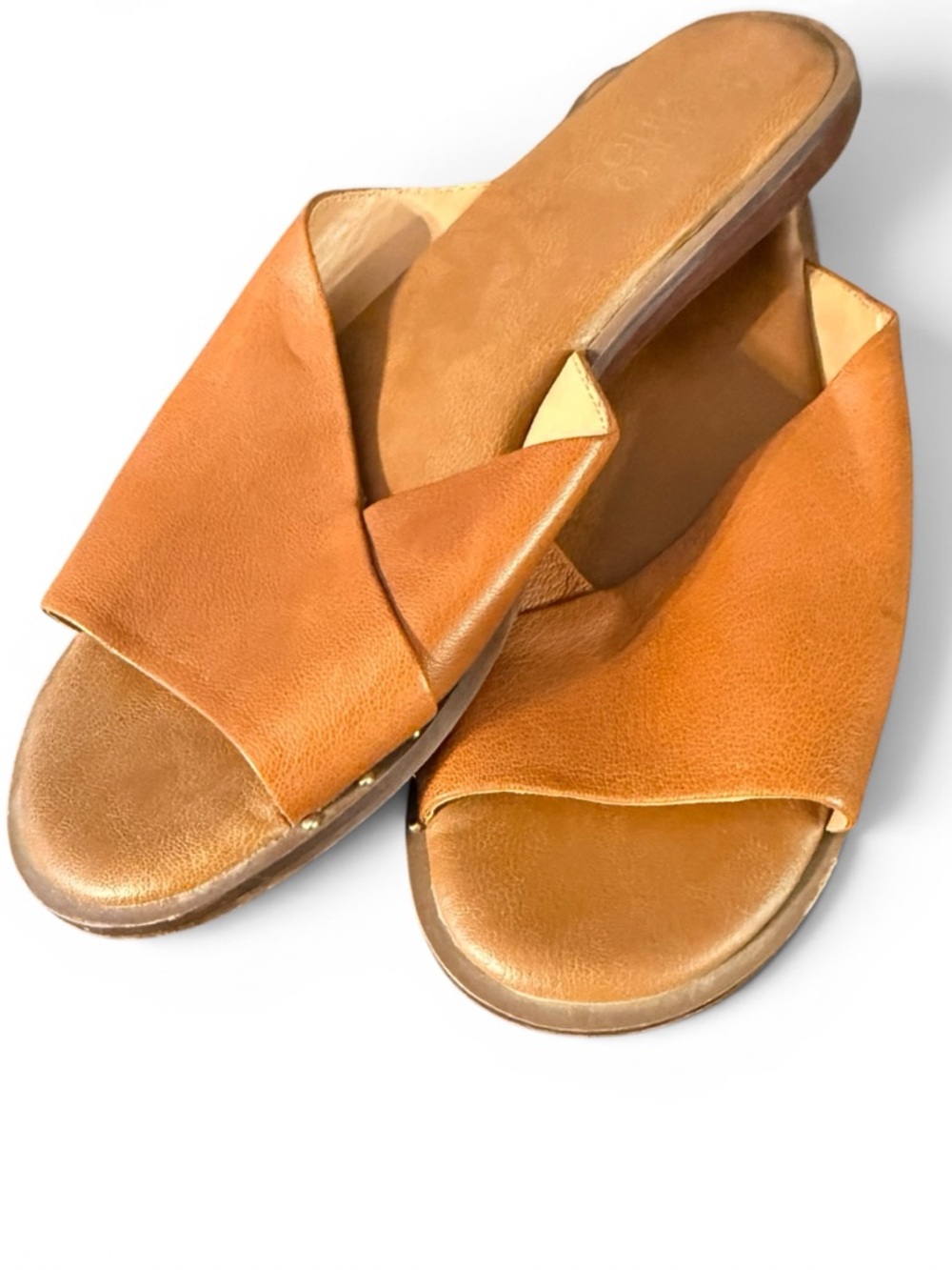 Franco Sarto Size 7.5 Women's Tan Leather Slide Sandals